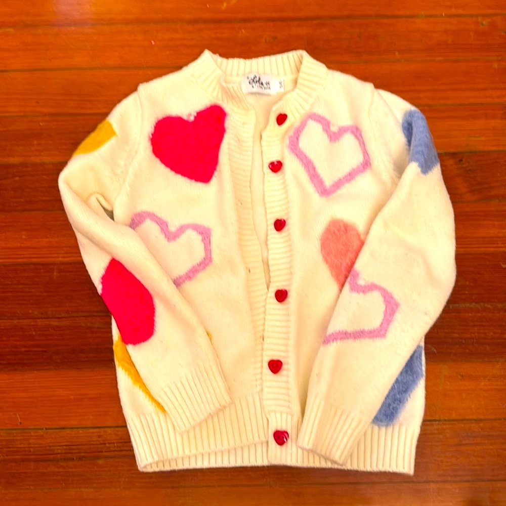Lola + The Boys multi-color heart cardigan is.e 5/6